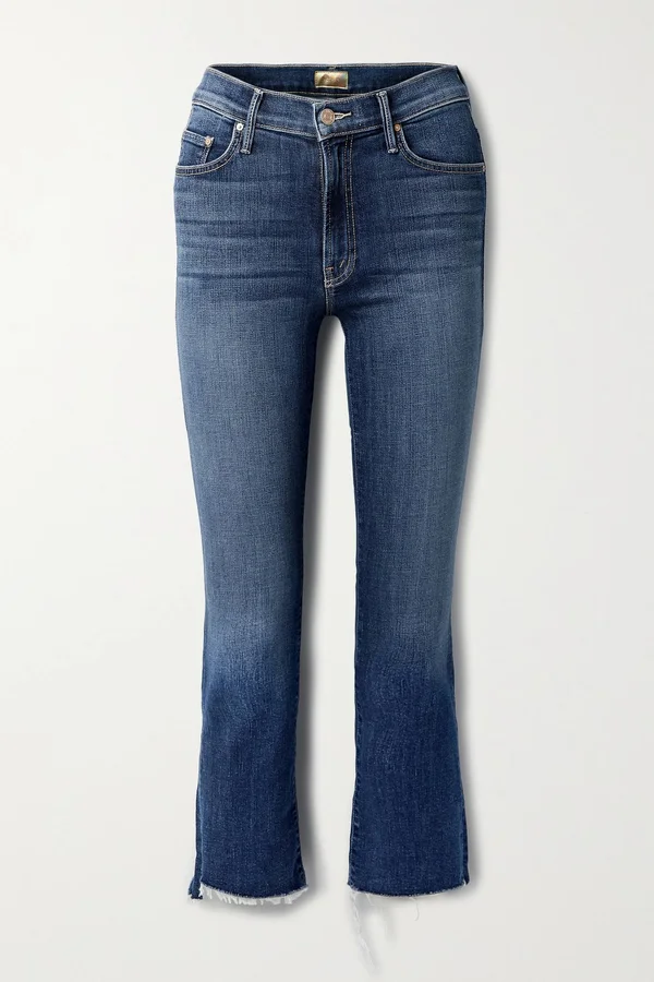 Mother The Insider Crop Step Fray Girl Crush Jeans in Blue - Size 28