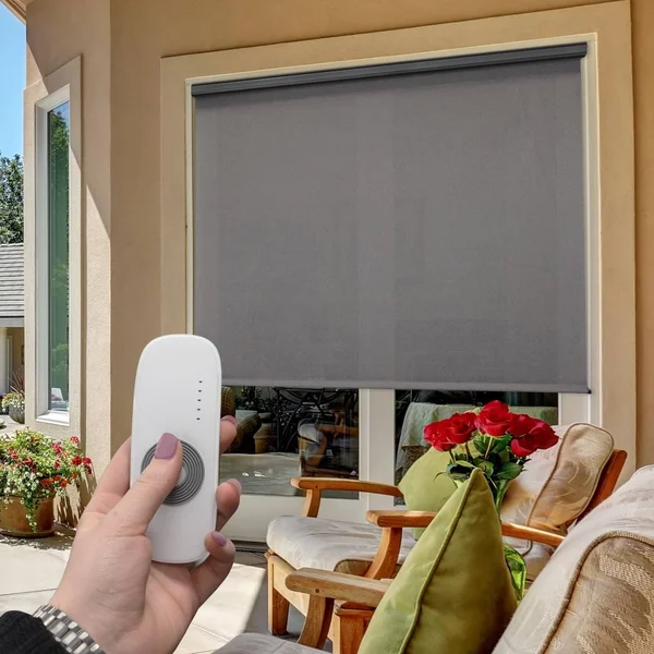 Keystone Fabrics O80.78.80 7 x 8 ft. Regal Rechargeable Motorized Outdoor Sun Shade with Protective Valance - Maple White
