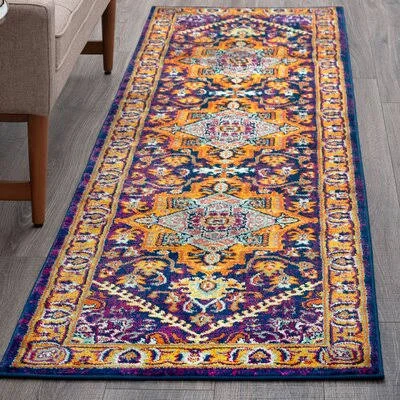 Depew Oriental Gold/Navy Blue Area Rug Bungalow Rose Rug Size: Runner 2&3&& x 7&6&&