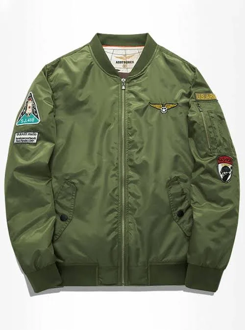 PLUSTRENDY Women Sports and Leisure Standing Collar Black Army Green Blue Military Applique Zipper Plus Size Flight Jacket - 5XL