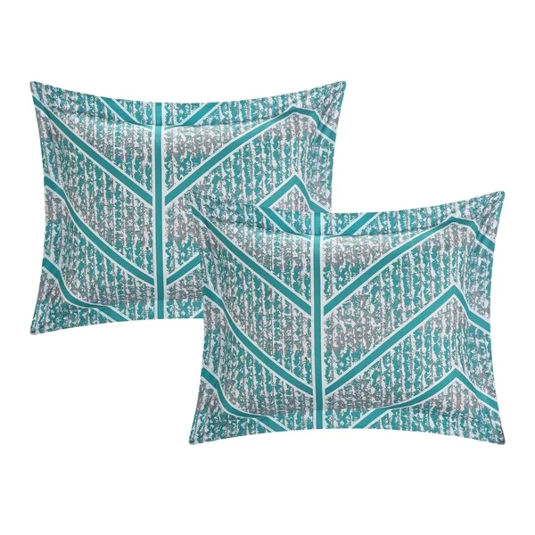 Amaretto Chevron and Geometric Printed Reversible Comforter Set 8 Piece Twin XL Gray Chic Home Design