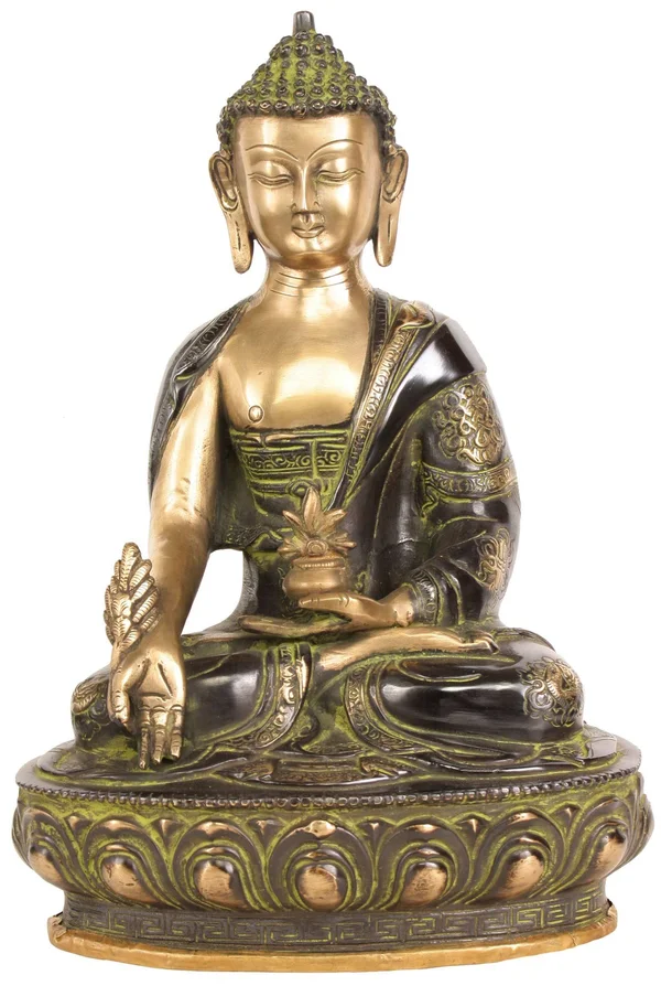 Tibetan Buddhist Deity Medicine Buddha - 14.6 x 10.4 x 8.7 inches