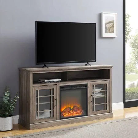 Manor Park Traditional 2 Door Electric Fireplace TV Stand - Grey Wash, Gray