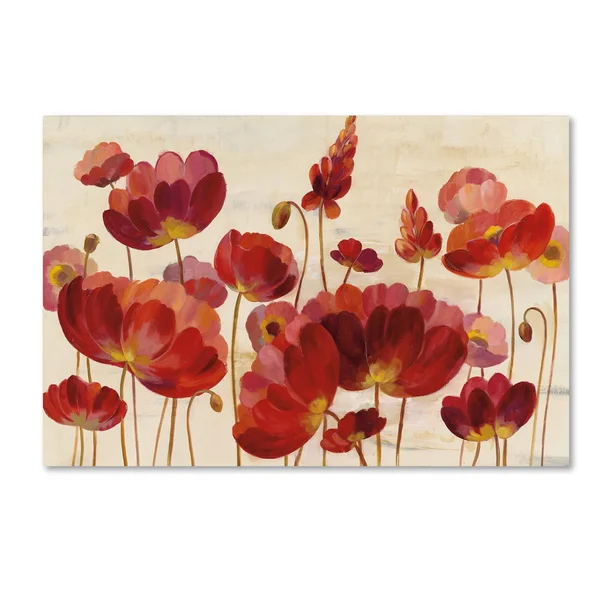 Trademark Art Silvia Vassileva 'Red Flowers on Cream Crop' Canvas Art