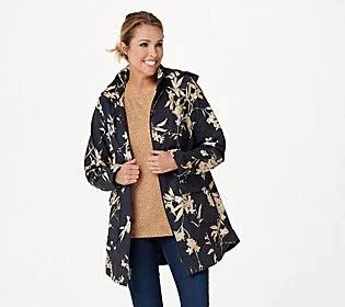 Isaac Mizrahi Live! Water Repellant PrintedSoft Shell, Size Medium, Black