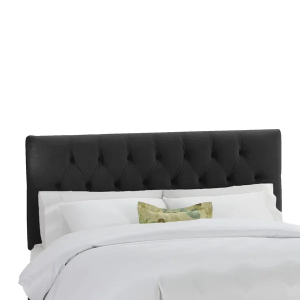 Full Edwardian Tufted Upholstered Headboard Black Velvet - Skyline Furniture