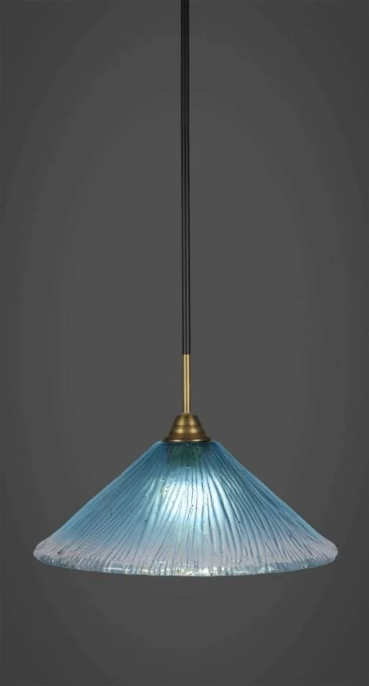 Toltec Lighting-3401-MBBR-715-Paramount - 1 Light Mini Pendant 16 inch Cone Teal Crystal Glass Matte Black and Brass Finish