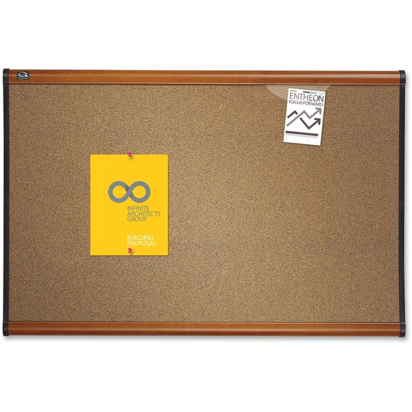 Quartet 36 x 24 Prestige Bulletin Board, Graphite-Blend Cork- Cherry Frame