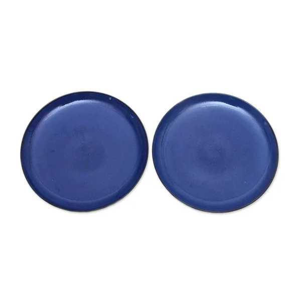 Blue Ceramic Plates Handcrafted in Bali (Pair)