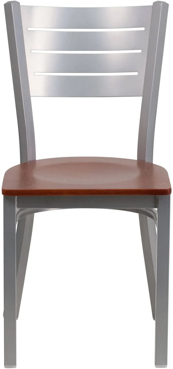 Flash Furniture Hercules Series Slat Back Metal Restaurant Chair, Cherry/Silver