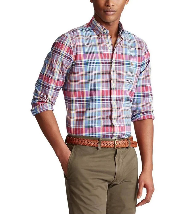 Polo Ralph Lauren Men's Classic-Fit Oxford Shirt - Pink Large Plaid