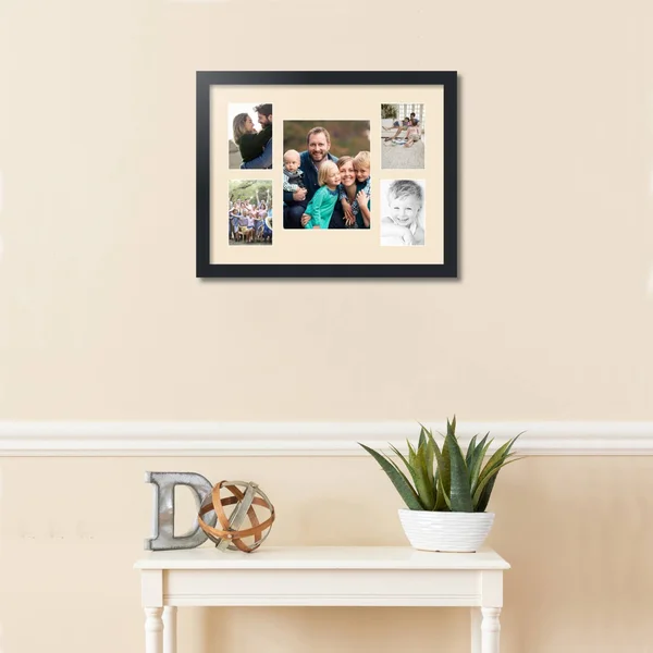 Collage Picture Frame - Satin Black Frame with 5 openings for 8x10 Photos with Pink Alabaster Mat. D3926DE1325, ArtToFrames