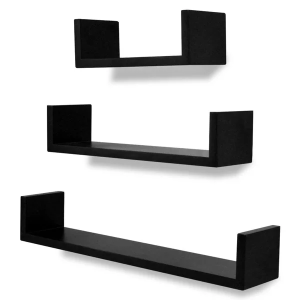 vidaXL 3 Green MDF U-Shaped Floating Wall Display Shelves Book/DVD Storage