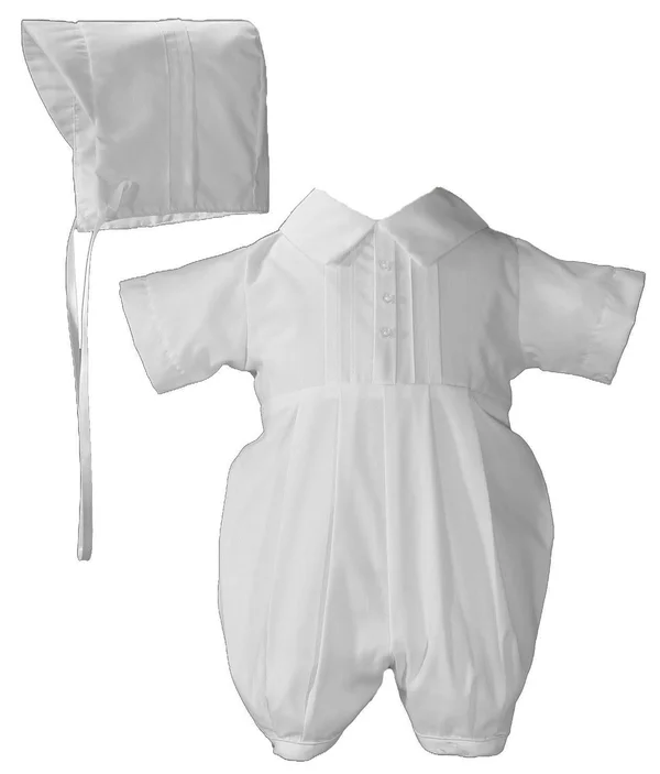 Little Things Mean A Lot Baby Boys White Polycotton Pin Tucked Baptism Romper 0-12m