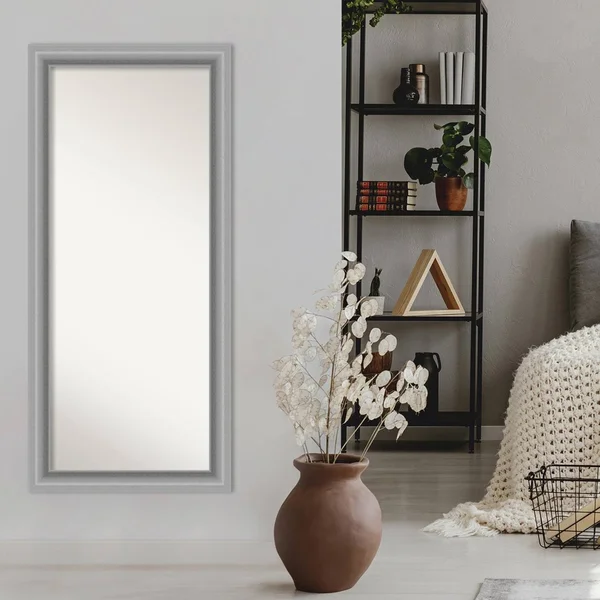 Amanti Art Peak Polished Nickel Framed Floor Leaner Mirror in Silver