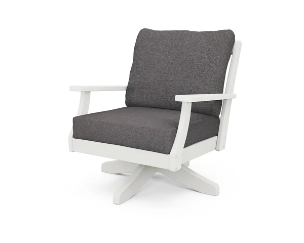 POLYWOOD Braxton Deep Seating Swivel Chair in Vintage White - Ash Charcoal