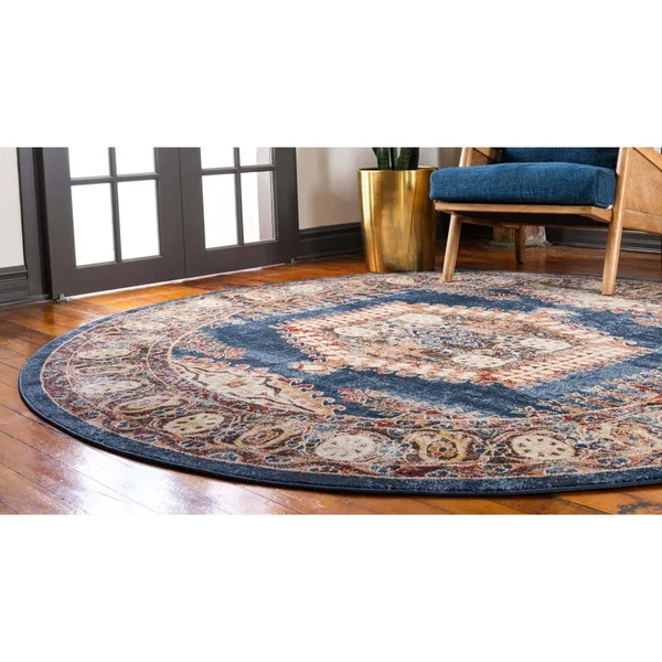 7& Round Larissa Utopia Rug Navy Blue/Brown - Unique Loom