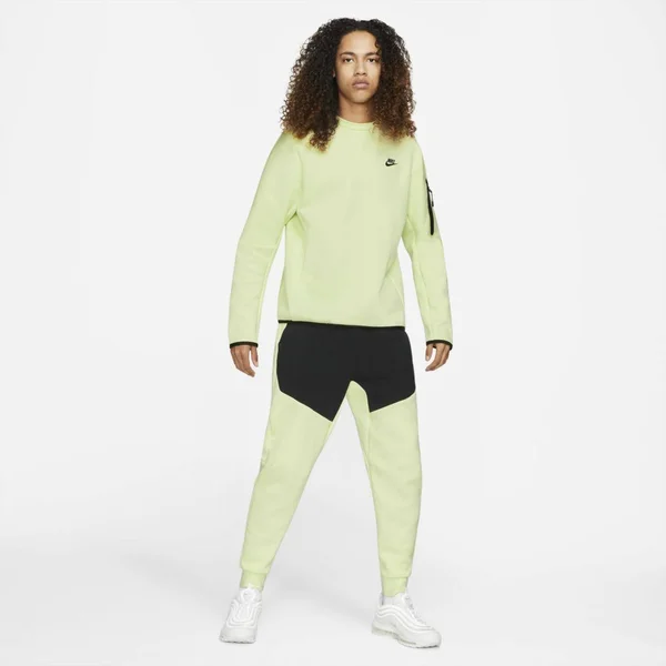 Nike Men's Sportswear Tech Crewneck Fleece, Large, Lime Ice/Black