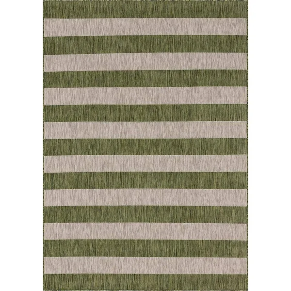 Unique Loom Distressed Stripe Outdoor Rug - Green, 7x10 ft