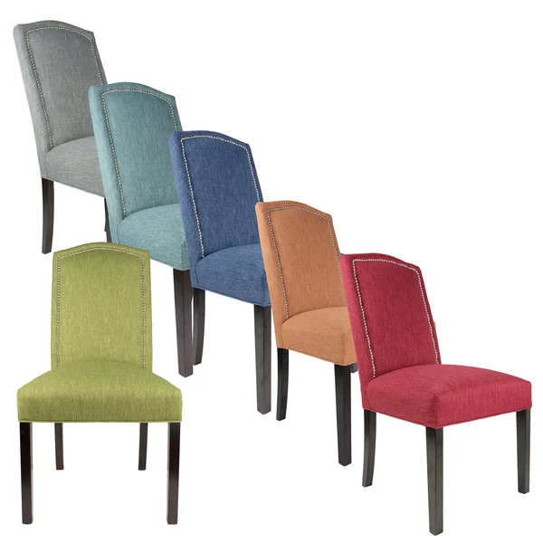 Sole Designs SL2008 Collection Camelback Upholstered Armless Dining Chair with Nailhead Trim and Spring Seating - Set of 2 - Gree