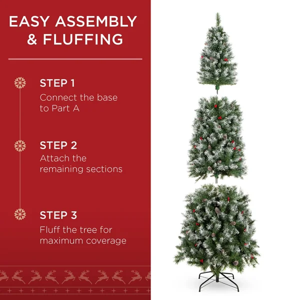 Best Choice Products 6ft Pre-Decorated Partially Flocked Holiday Christmas Pencil Tree w/ 618 Tips - Base