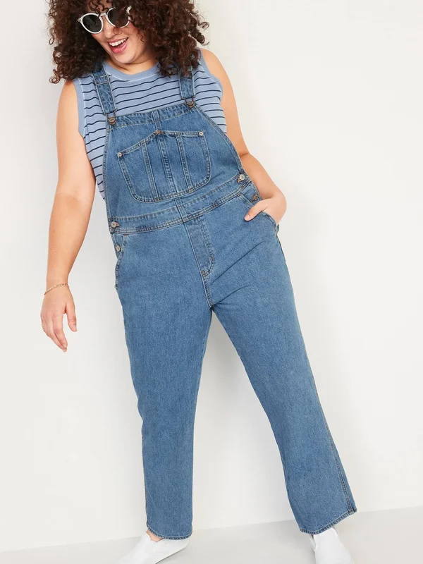 Old Navy Women's Slouchy Straight Medium-Wash Workwear Jean Overalls - Mahana - Size 16