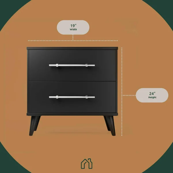 Rest Haven Mid-Century Modern 2 Drawer Nightstand - Gray - Gray