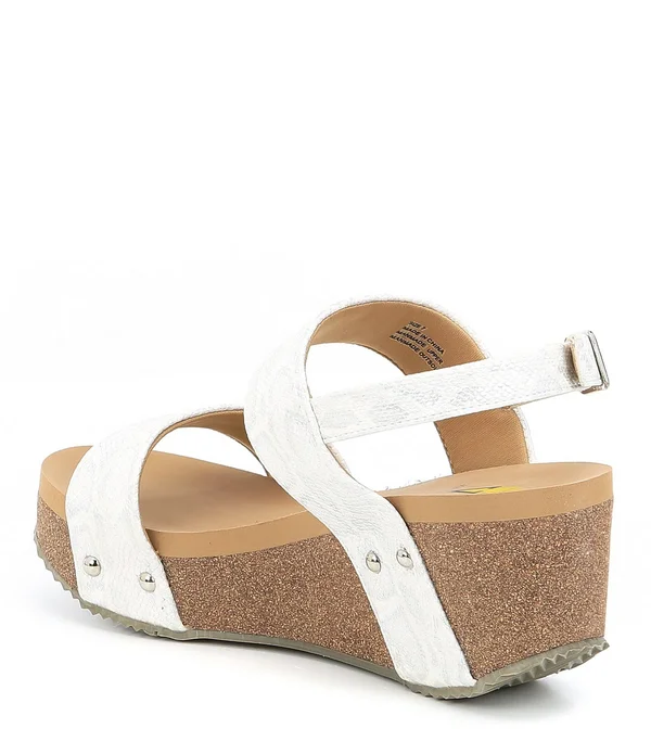 Volatile Summer Love Womens Faux Leather Snake Embossed Wedge Sandals - White