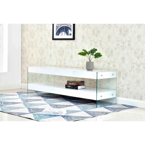 Best Master Furniture 63x22 White Modern 2 Shelves TV Stand
