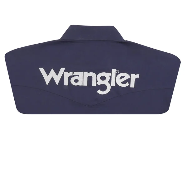 Wrangler Men's Logo Long Sleeve Button Down Solid Shirt (Size: Medium) Dark Blue