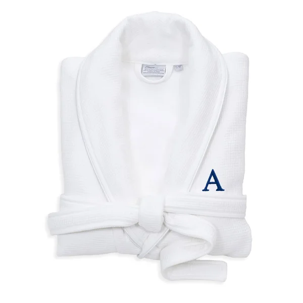 Linum Home Textiles Hotel Turkish Cotton Waffle Terry Bathrobe with Satin Piped Trim - Personalized - White - Women's, Size: Larg