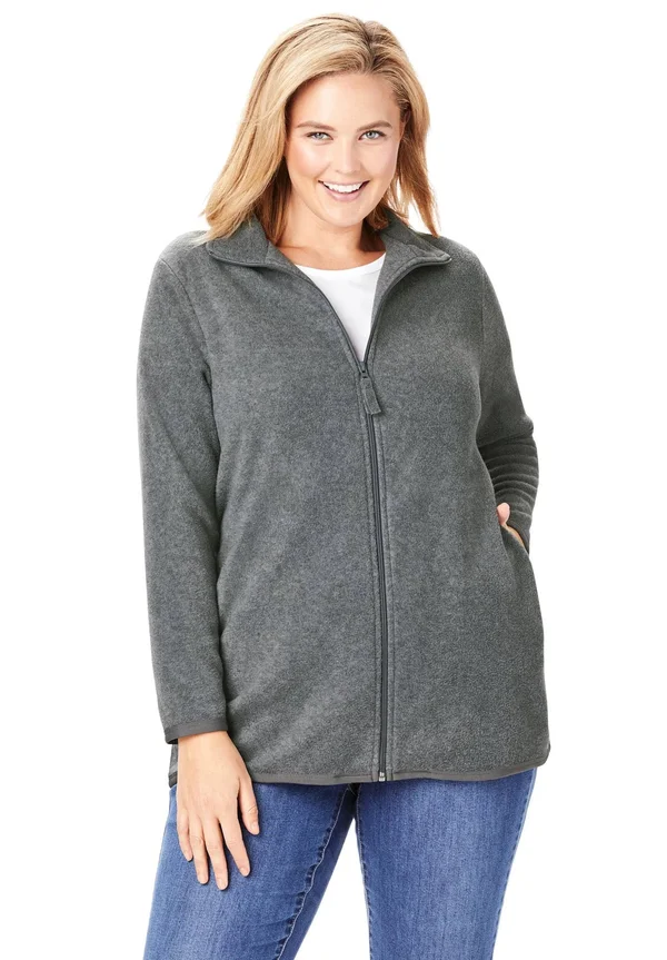 Plus Size Women's Zip-Front Microfleece Jacket by Woman Within in Medium Heather Grey (Size 2X)