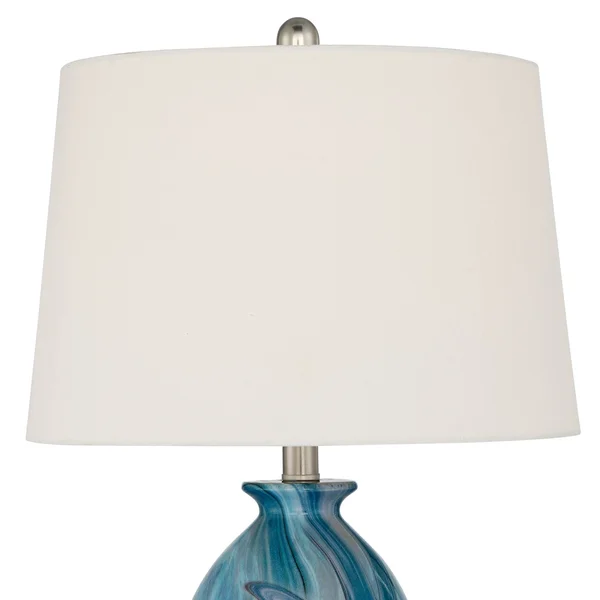 360 Lighting Modern Coastal Table Lamps Set of 2 Swirling Blue Faux Marble White Tapered Drum Shade for Living Room Bedroom Hous
