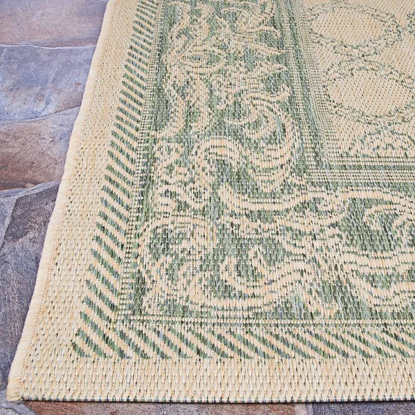 Couristan 5&10x22 x 9&2x22 Green/Natural Recife Garden Lattice Area Rug