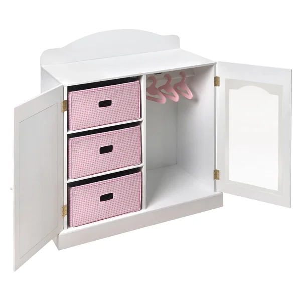 Badger Basket White Mirrored Doll Armoire with 3 Baskets and 3 Hangers