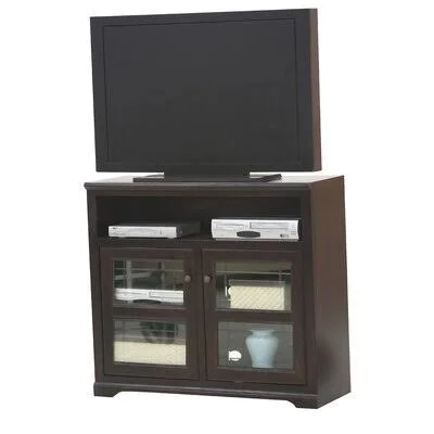 Wentzel TV Stand for TVs Up to 43x22 Red Barrel Studio Color: Antique Black, Door Type: Plain Glass