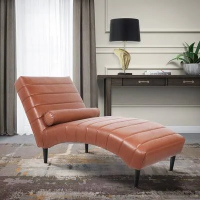 Faux Leather S-Shape Channel Stitch Chaise Lounge George Oliver