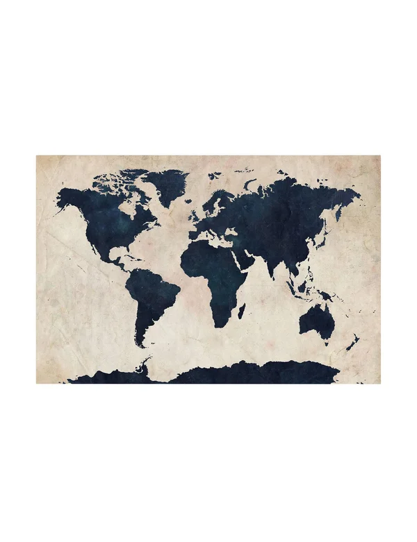 Trademark Global Michael Tompsett &World Map - Navy& Canvas Art