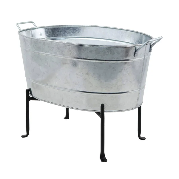 Achla Designs 24 in. W Steel Classic Oval Galvanized Tub with Folding Stand - Black