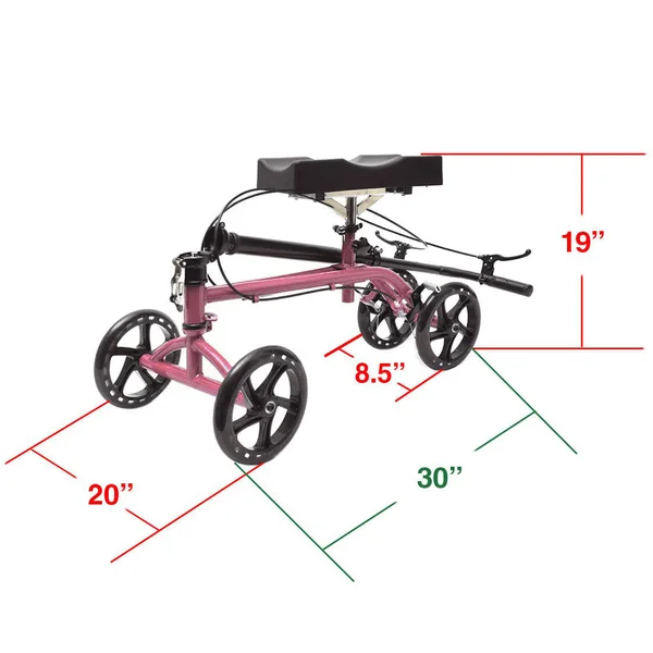 Clevr Medical Foldable Steerable Knee Walker Scooter with Basket - Pink, 30" x 20" x 20"